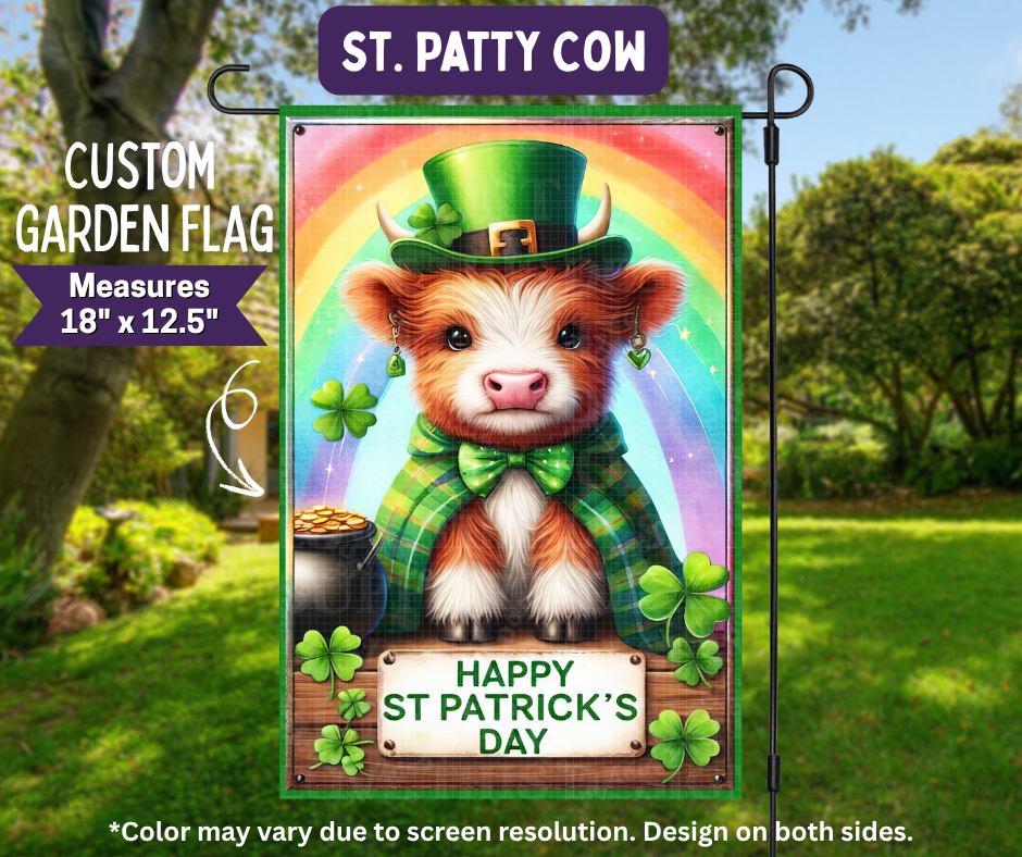 Preorder! Closes 11/9. ETA Feb. St Patty Cow Garden Flag