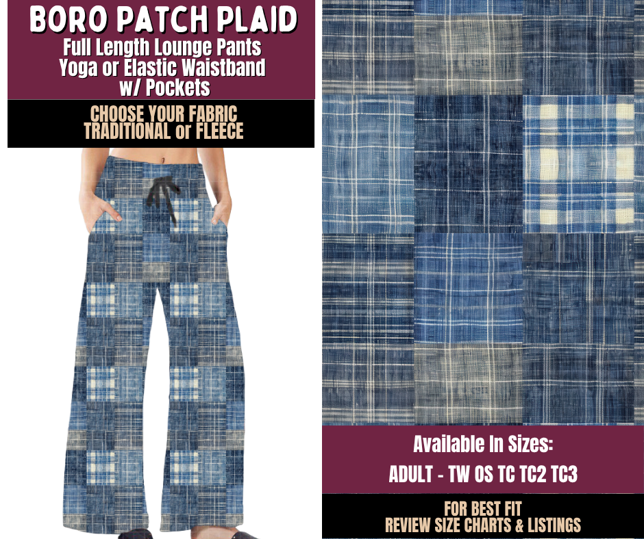 Preorder! Closes 11/11. ETA Feb. Boro Patch Plaid Lounge Pants Choose Fleece or Traditional