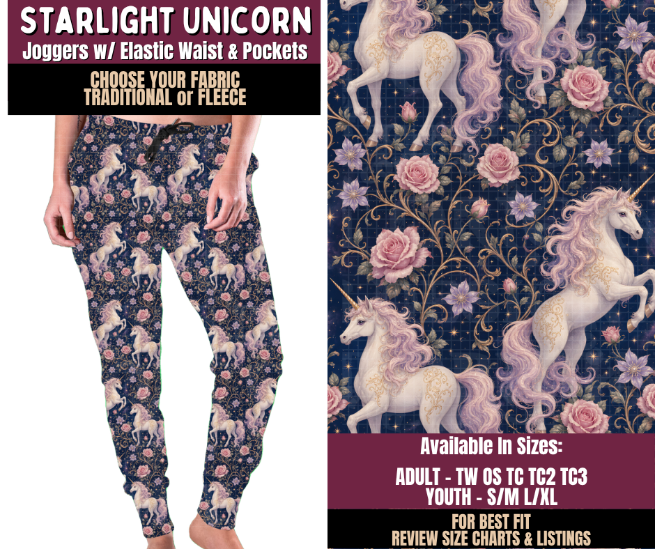 Preorder! Closes 11/11. ETA Feb. Starlight Unicorn Joggers Choose Fleece or Traditional