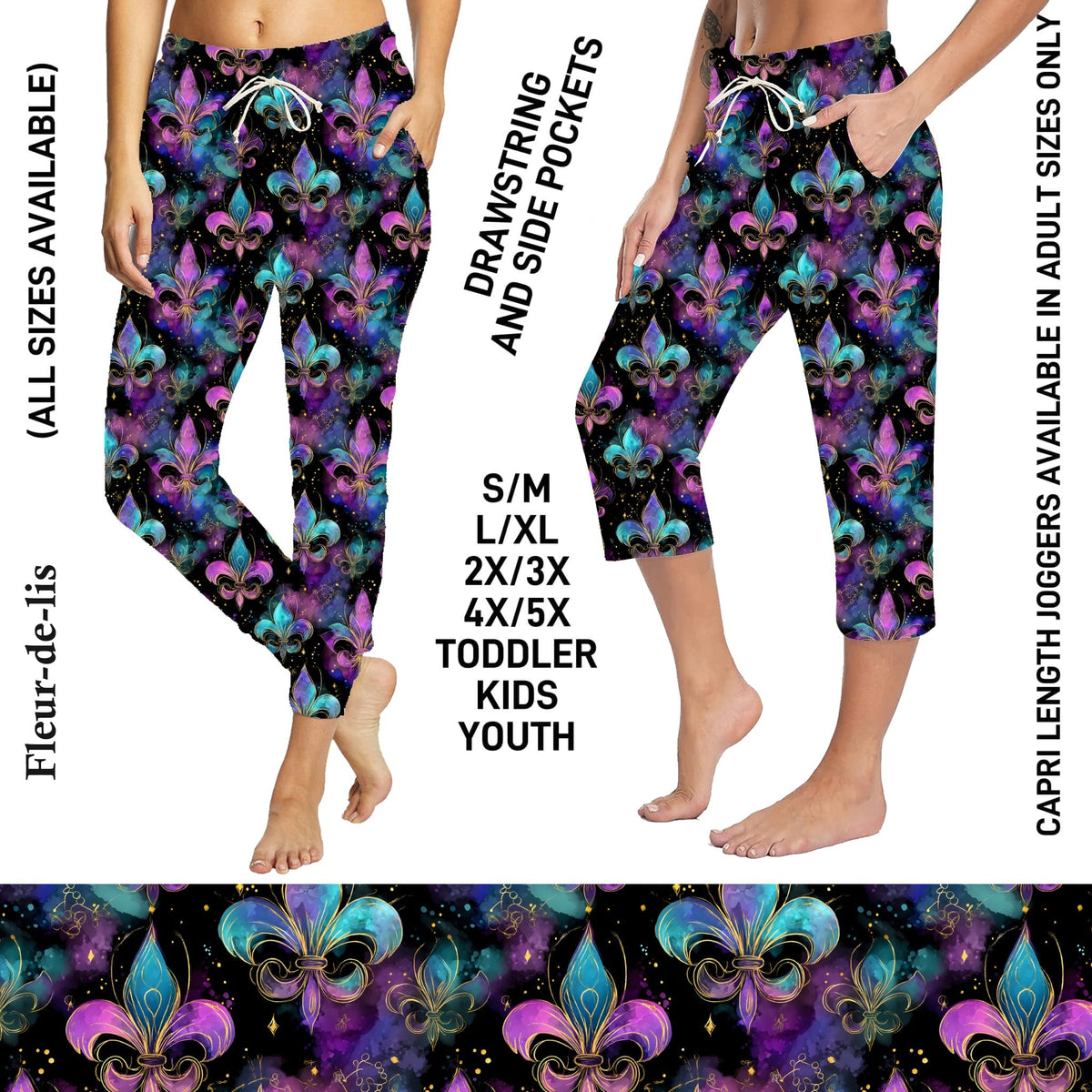 S3PJ - Fleur-de-lis Full Jogger/Capri Lounger with Pockets - Preorder Due 10/28 ETA: Late Dec