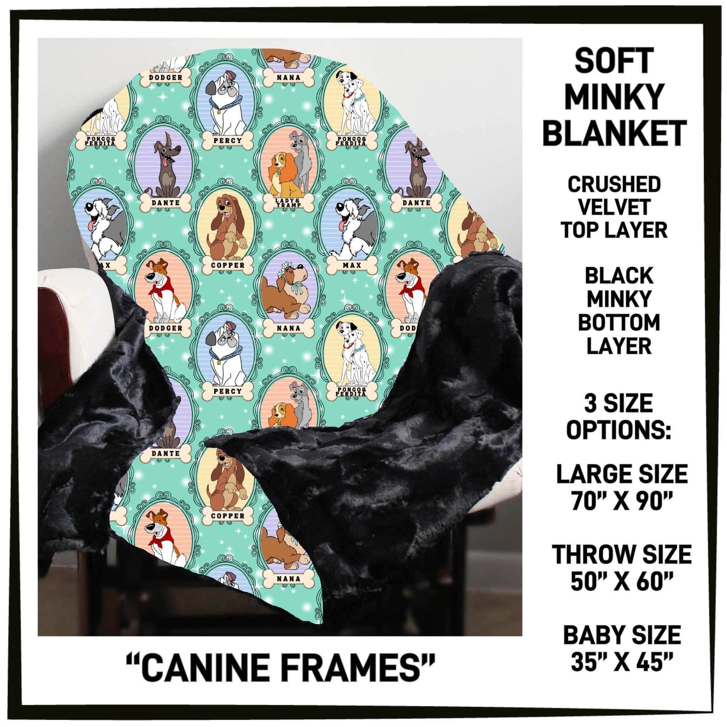 MI8B - Canine Frames Minky Blanket - Preorder Closing 7/15 ETA: Late Sept