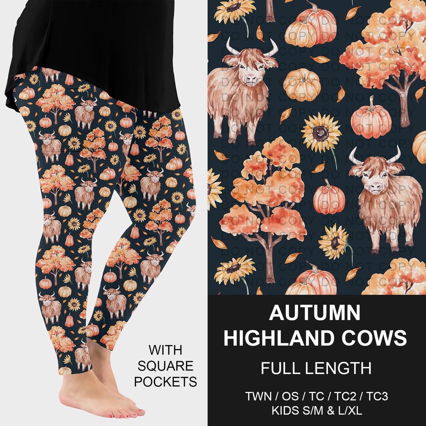 B250 - Preorder Autumn Highland Cows Leggings w/ Pockets (Closes 9/07. ETA early Nov.)