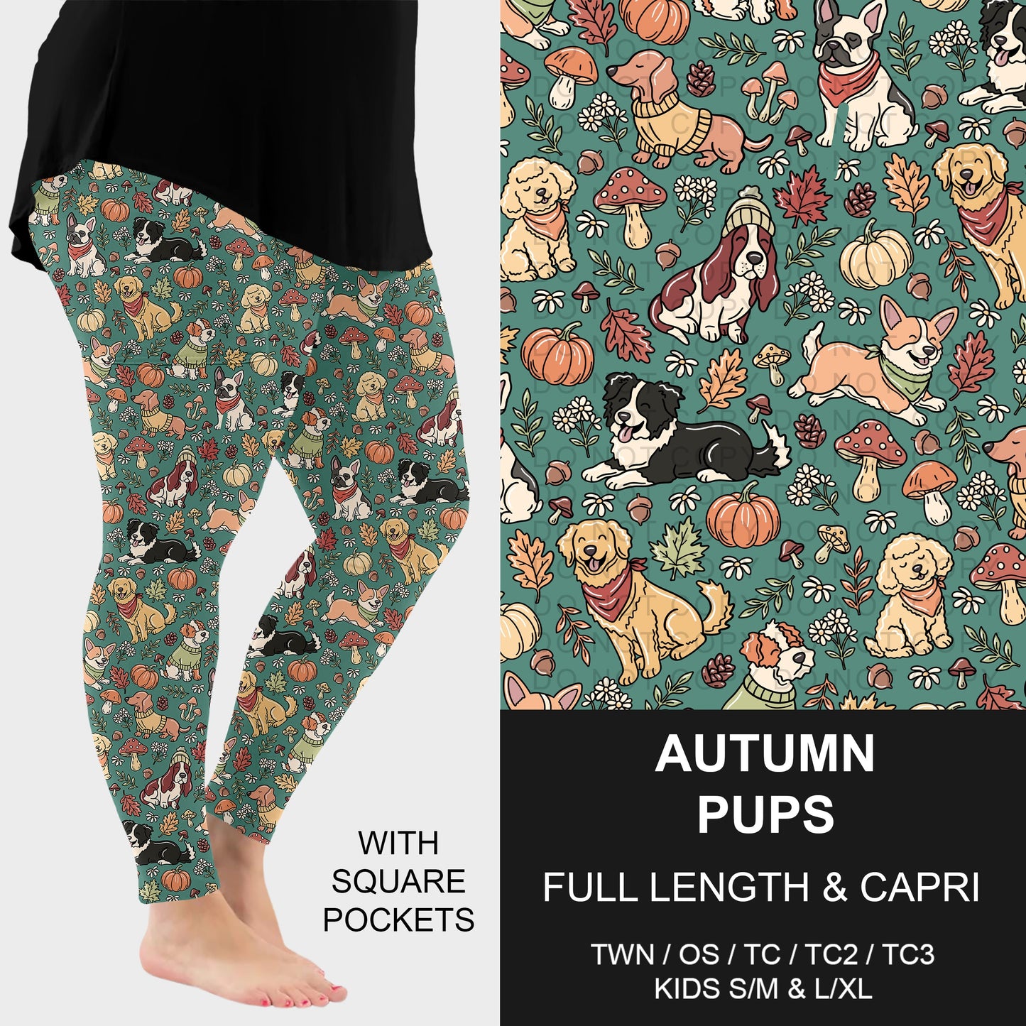 B308 - Preorder Autumn Pups Leggings w/ Pockets (Closes 8/16. ETA: late Oct.)
