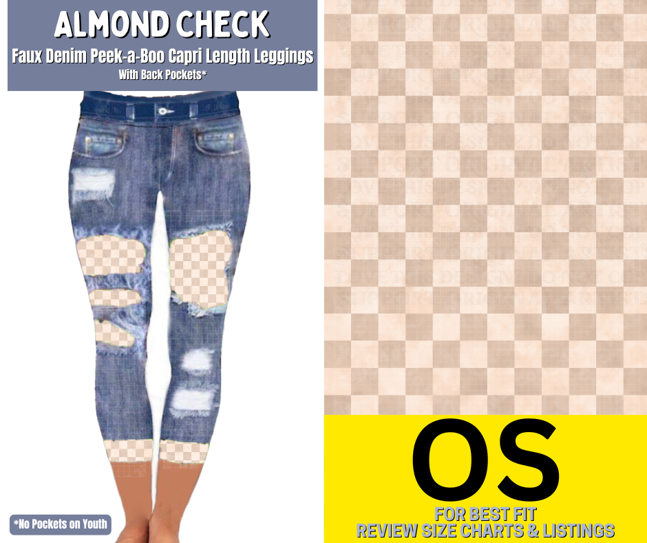 Almond Check Capri Faux Denim Peekaboo