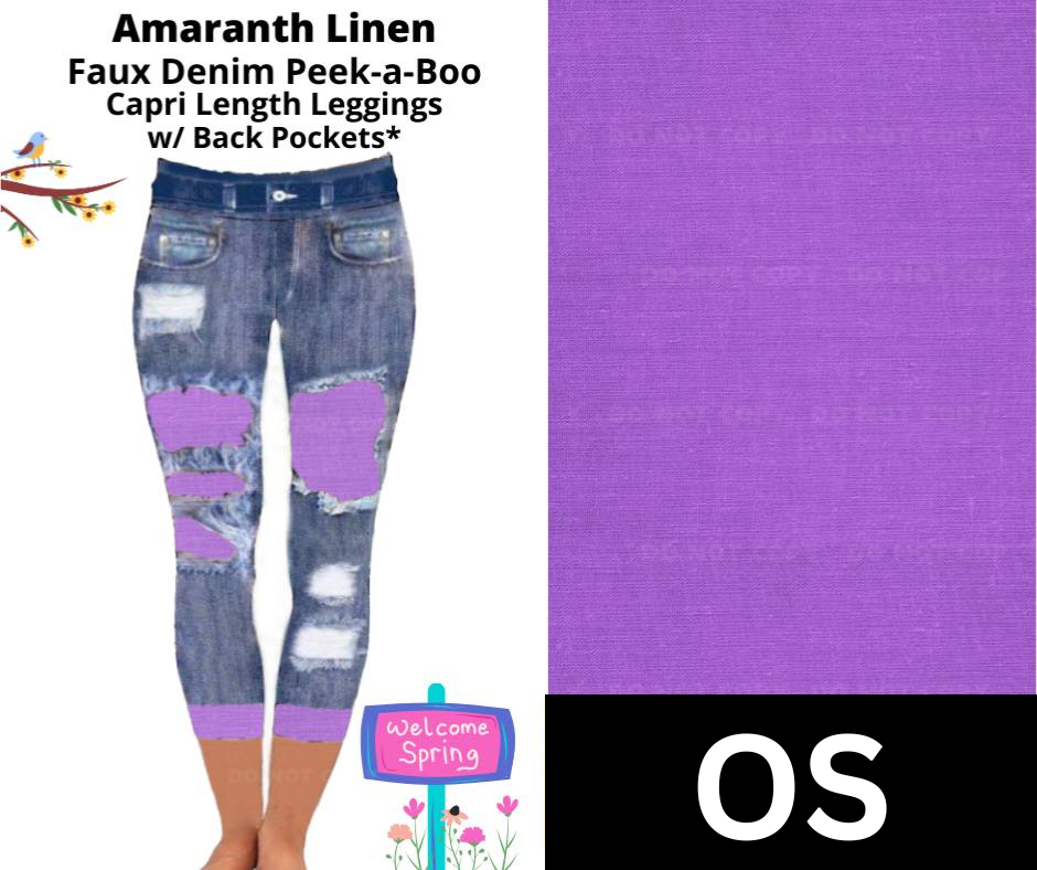 Amaranth Linen Capri Faux Denim Peekaboo