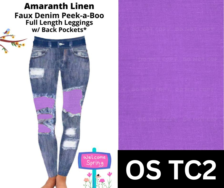 Amaranth Linen Faux Denim Full Length Peekaboo Leggings
