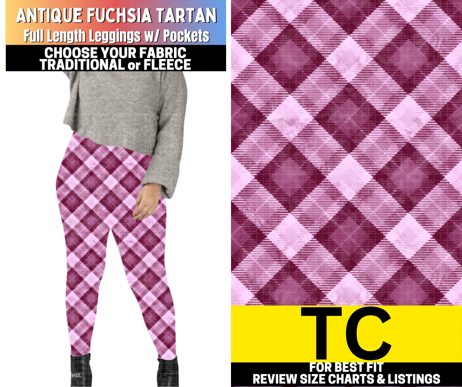 Antique Fuchsia Tartan Leggings Choose Fleece or Traditional