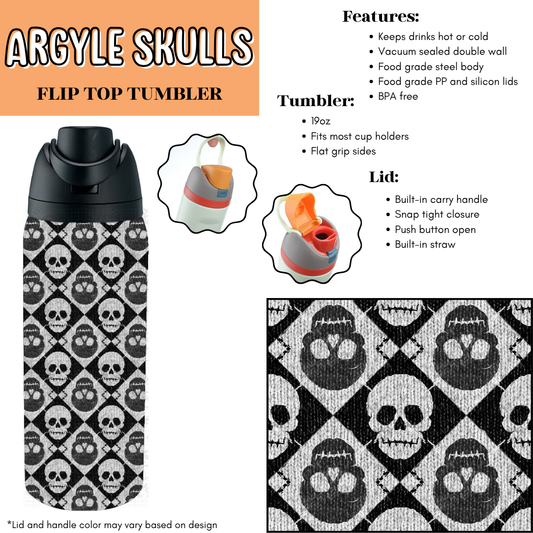 Argyle Skulls Flip Top Tumbler