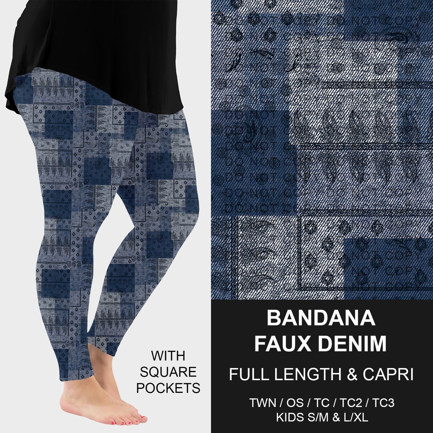 B256 - Preorder Bandana Faux Denim Leggings w/ Pockets (Closes 10/19. ETA: late Dec.)