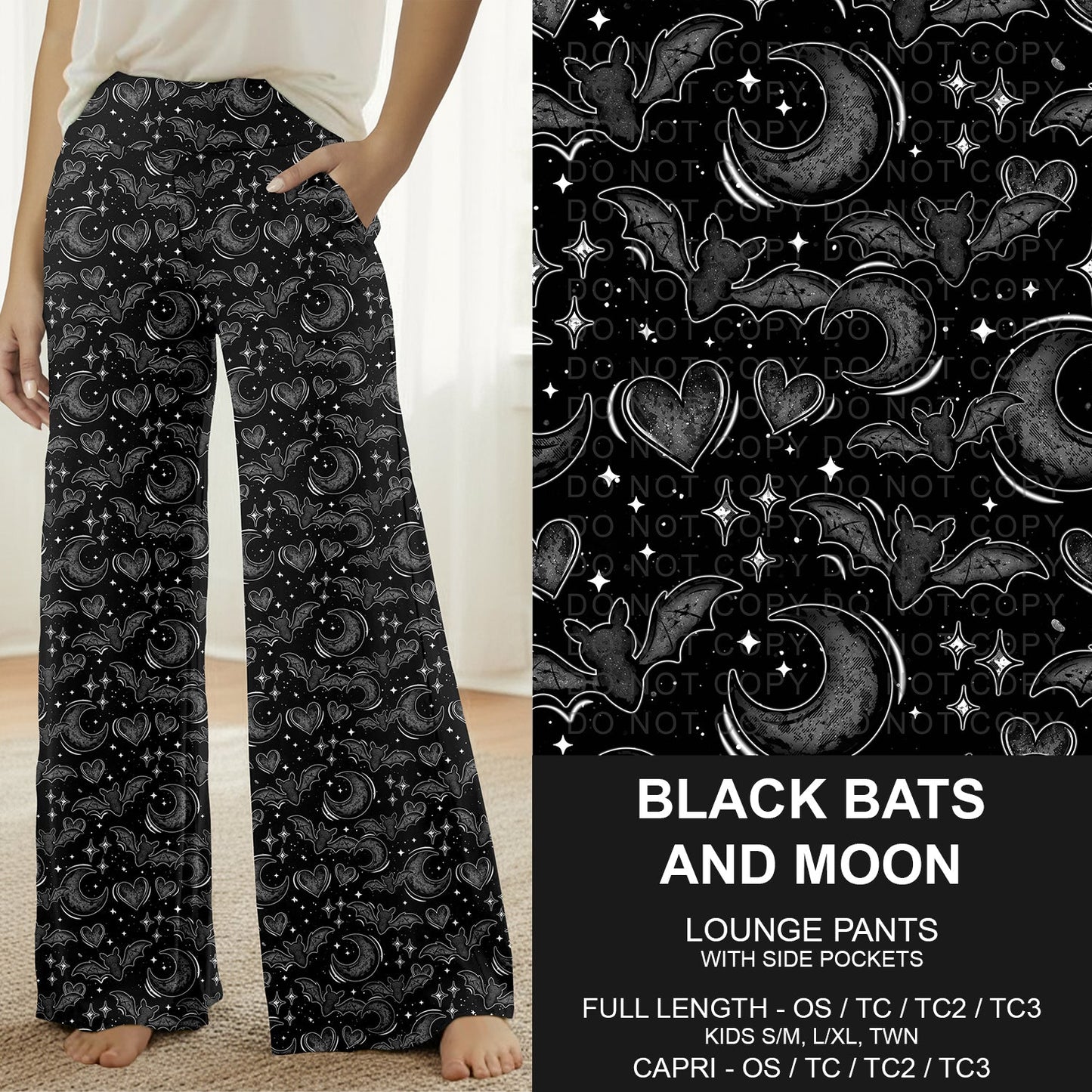 B295 - Preorder Black Bats and Moon Lounge Pants (Closes 6/14. ETA: late Aug.)