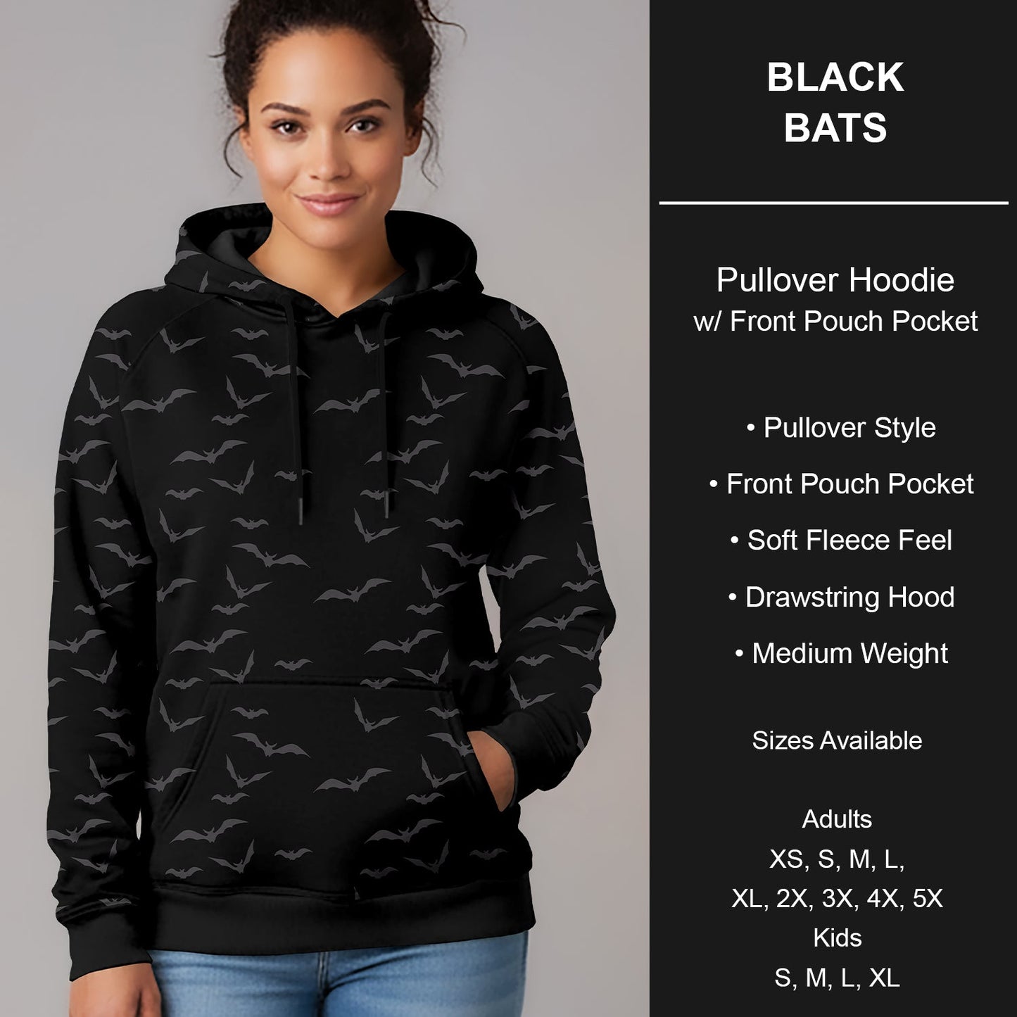 B299 - Preorder Black Bats Pullover Hoodie (Closes 7/12. ETA mid Sept.)