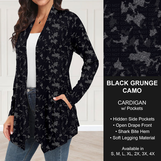 B251 - Preorder Black Grunge Camo Cardigan w/ Pockets (Closes 9/14. ETA: mid Nov.)