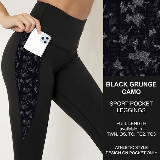 B251 - Preorder Black Grunge Camo Sport Pocket Leggings (Closes 9/14. ETA: mid Nov.)