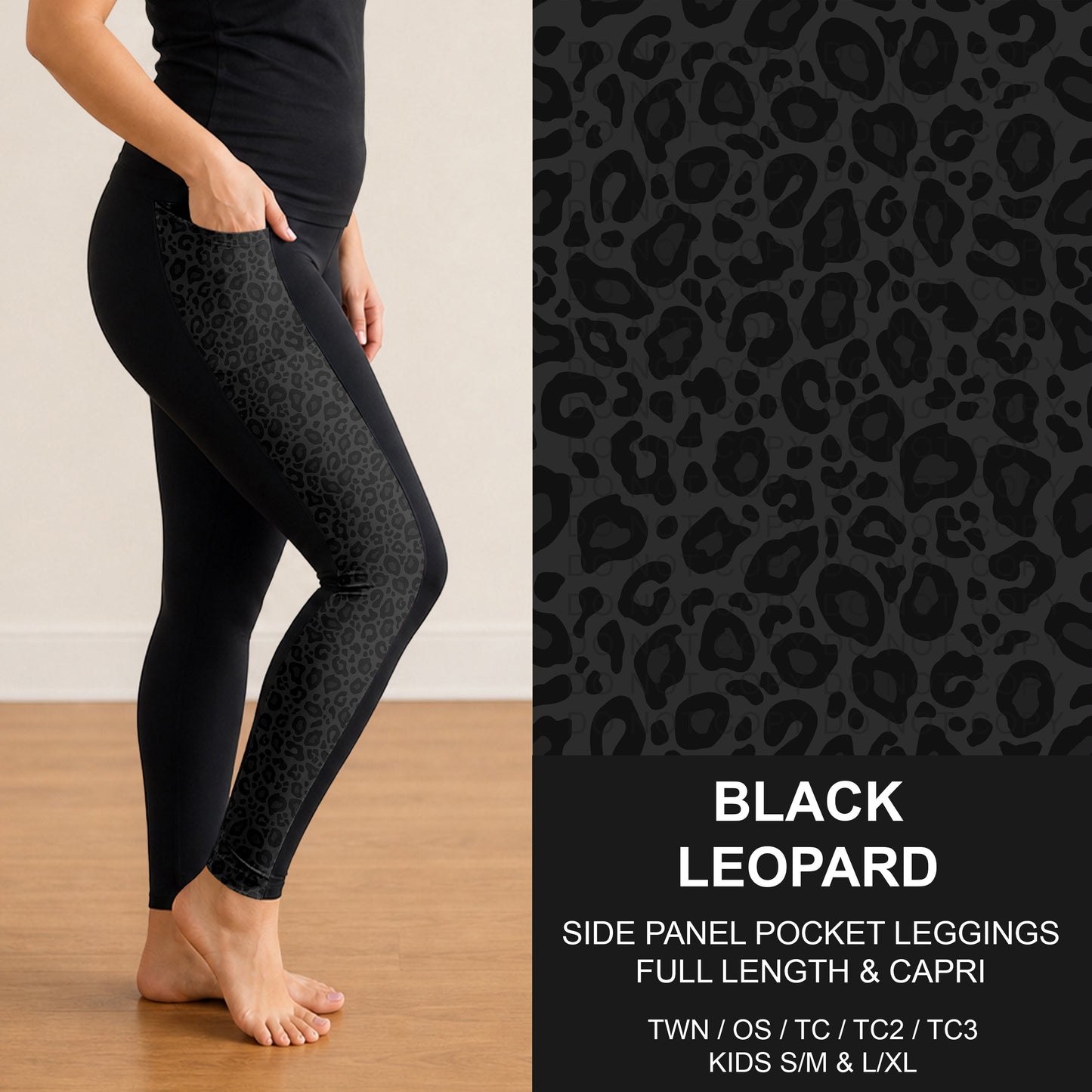 B300 - Preorder Black Leopard Side Panel Pocket Leggings (Closes 7/15. ETA: mid Sept.)