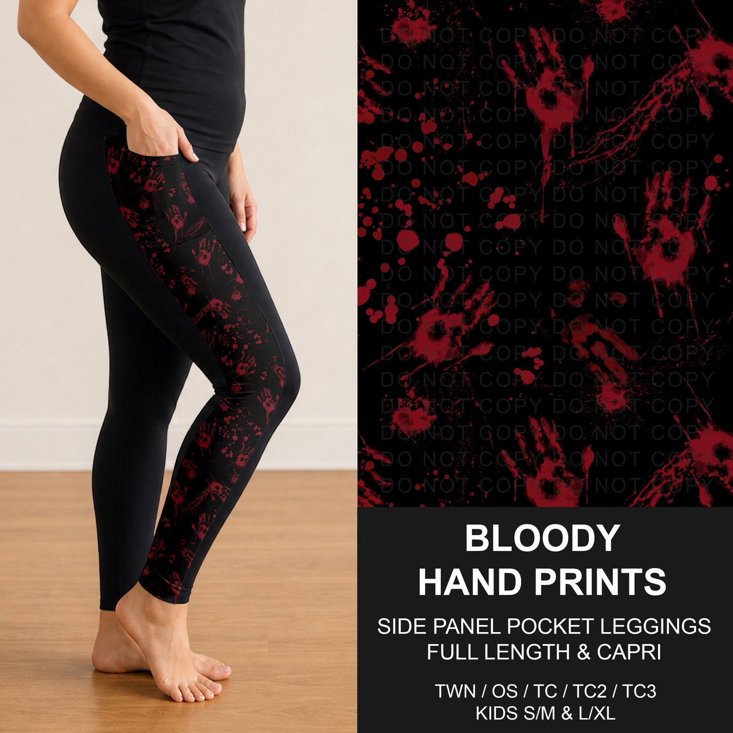 B305 - Preorder Bloody Hand Prints Side Panel Pocket Leggings (Closes 8/02. ETA: early Oct.)