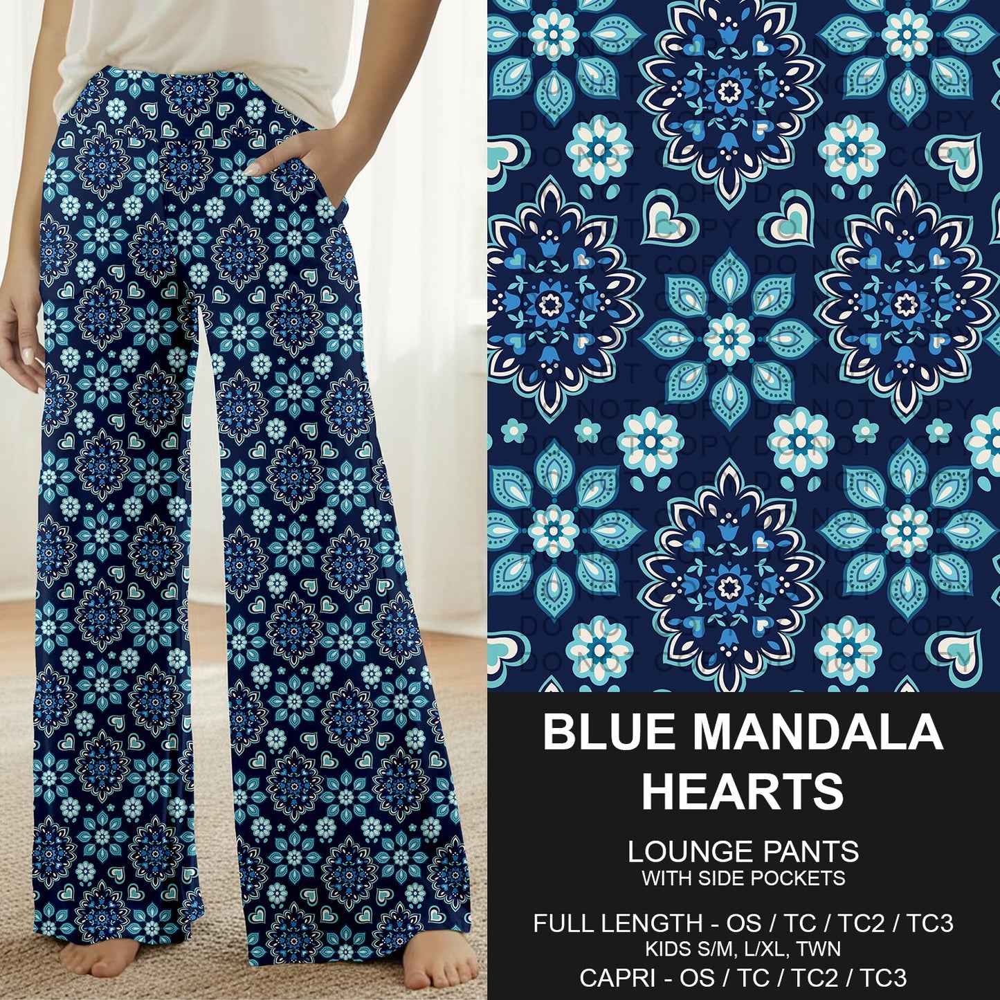 B282 - Preorder Blue Mandala Hearts Lounge Pants (Closes 3/29. ETA: early June)