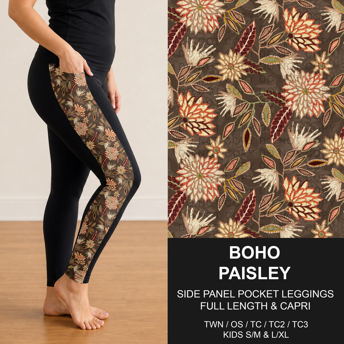 B316 - Preorder Boho Paisley Side Panel Pocket Leggings (Closes 10/11. ETA: mid Dec.)