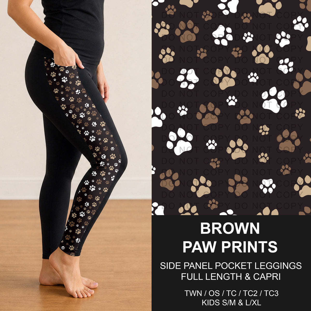 B316 - Preorder Brown Paw Prints Side Panel Pocket Leggings (Closes 10/11. ETA: mid Dec.)