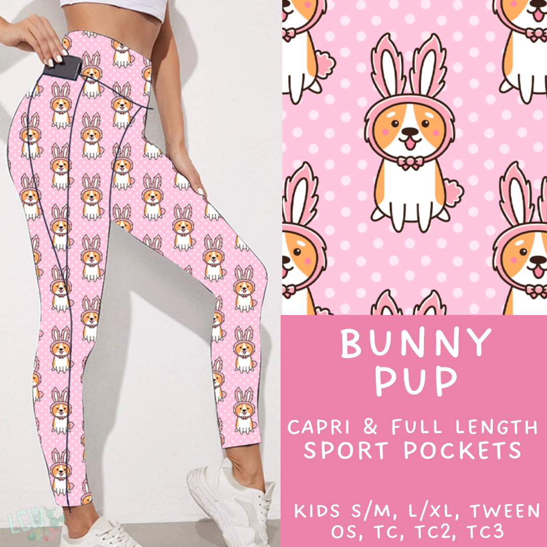 Ready To Ship - Bunny Pup - Capri Leggings - Sport Pocket TC