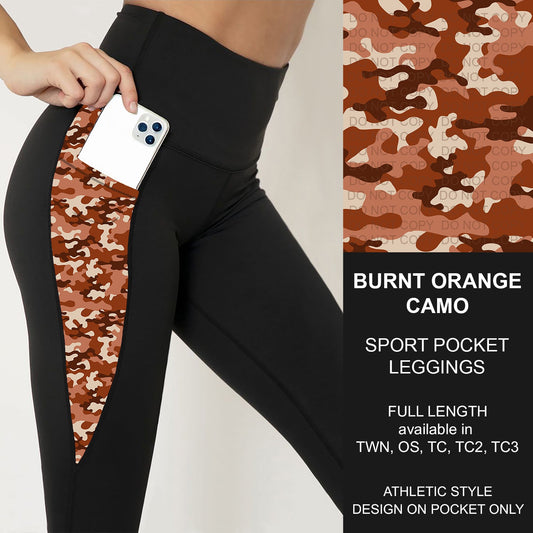 B251 - Preorder Burnt Orange Camo Sport Pocket Leggings (Closes 9/14. ETA: mid Nov.)
