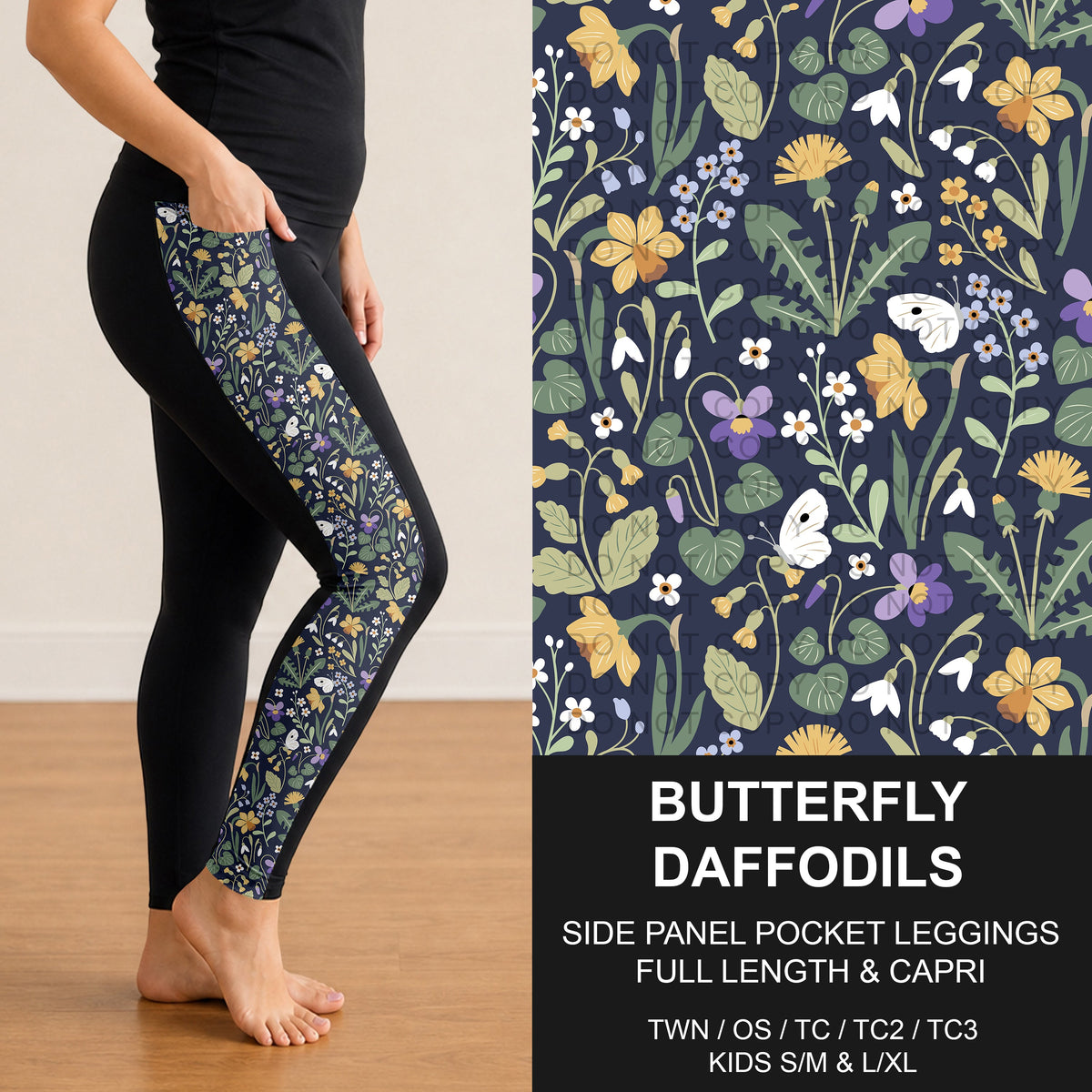 B316 - Preorder Butterfly Daffodils Side Panel Pocket Leggings (Closes 10/11. ETA: mid Dec.)