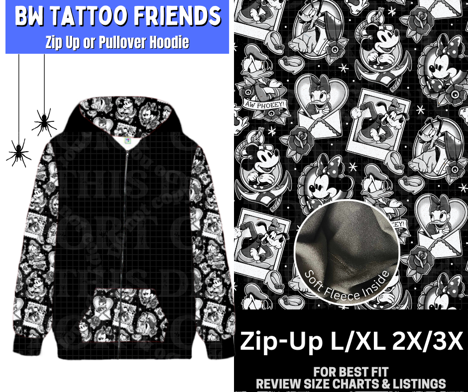 BW Tattoo Friends Zip-Up Hoodie