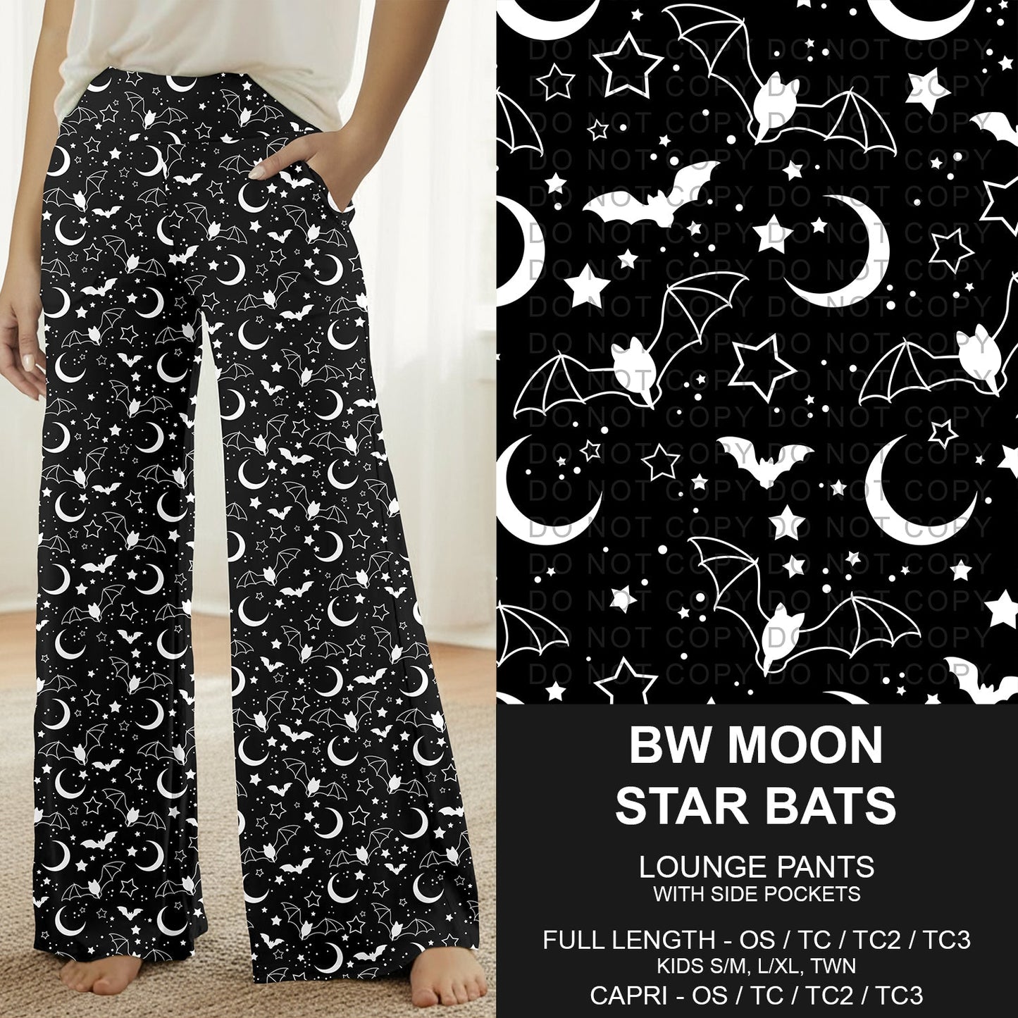 B305 - Preorder BW Moon Star Bats Lounge Pants (Closes 8/02. ETA: early Oct.)