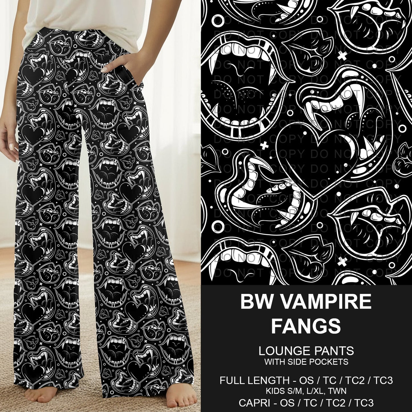 B295 - Preorder BW Vampire Fangs Lounge Pants (Closes 6/14. ETA: late Aug.)