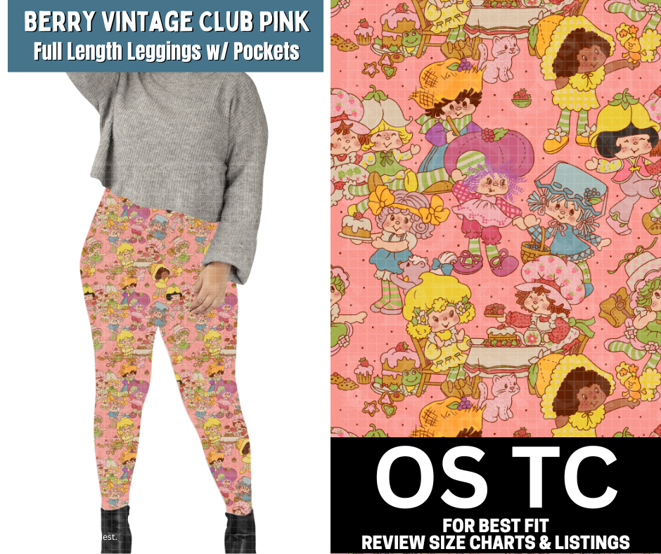 Berry Vintage Club Pink Full Length Leggings w/ Pockets