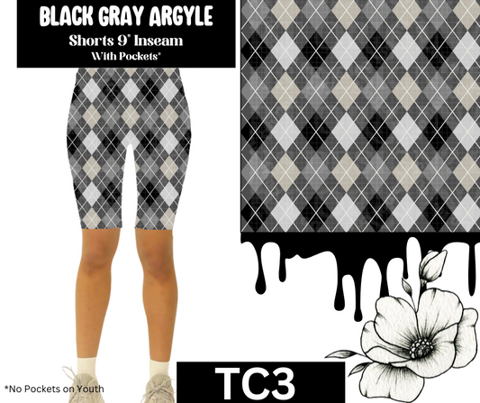 Black Gray Argyle Jamaica Shorts w/ Pockets