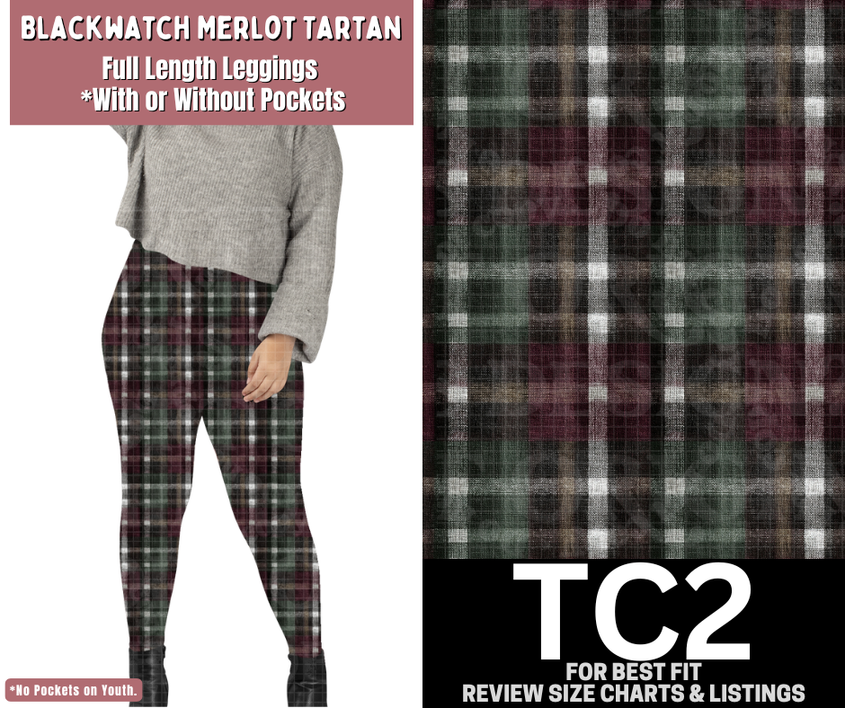 Blackwatch Merlot Tartan Full Length Leggings w/ Pockets