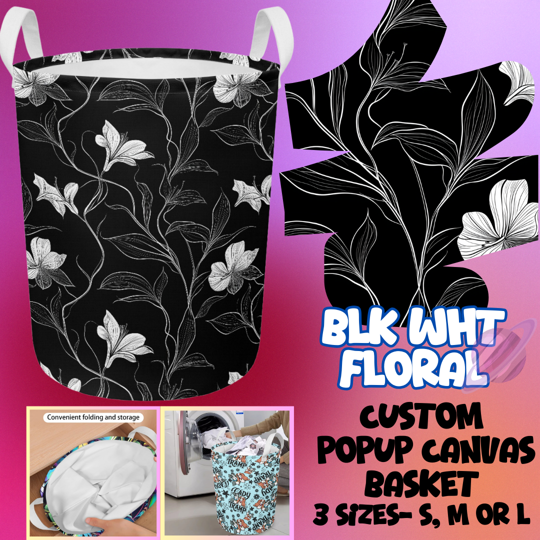 BLK WHT FLORAL- STORAGE BASKETS 6- PREORDER CLOSING 5/4