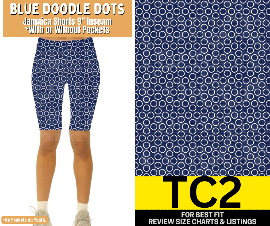 Blue Doodle Dots Jamaica Shorts w/ Pockets