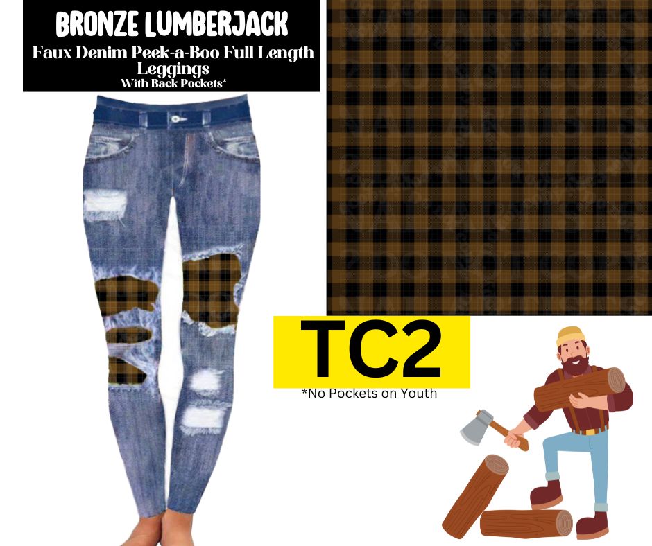 Bronze Lumberjack Faux Denim Full Length Peekaboo Leggings