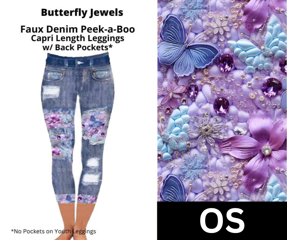 Butterfly Jewels Capri Faux Denim Peekaboo