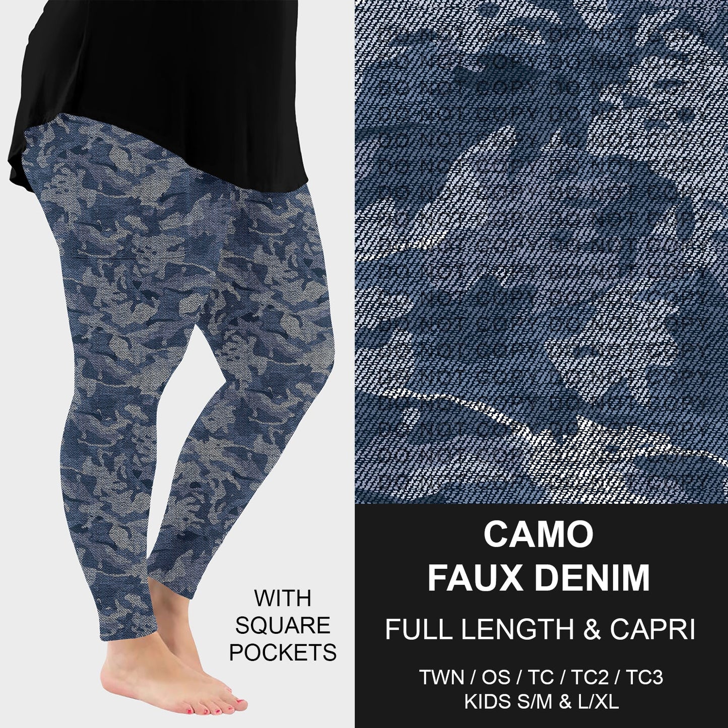 B256 - Preorder Camo Faux Denim Leggings w/ Pockets (Closes 10/19. ETA: late Dec.)