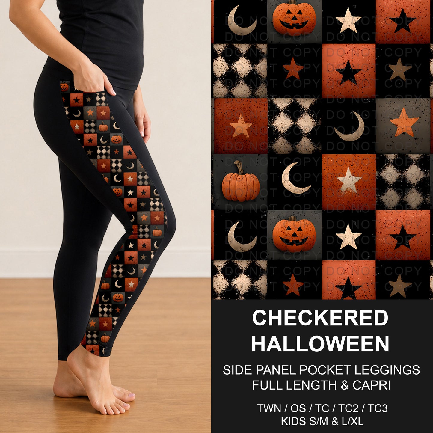 B299 - Preorder Checkered Halloween Side Panel Pocket Leggings (Closes 7/12. ETA: mid Sept.)