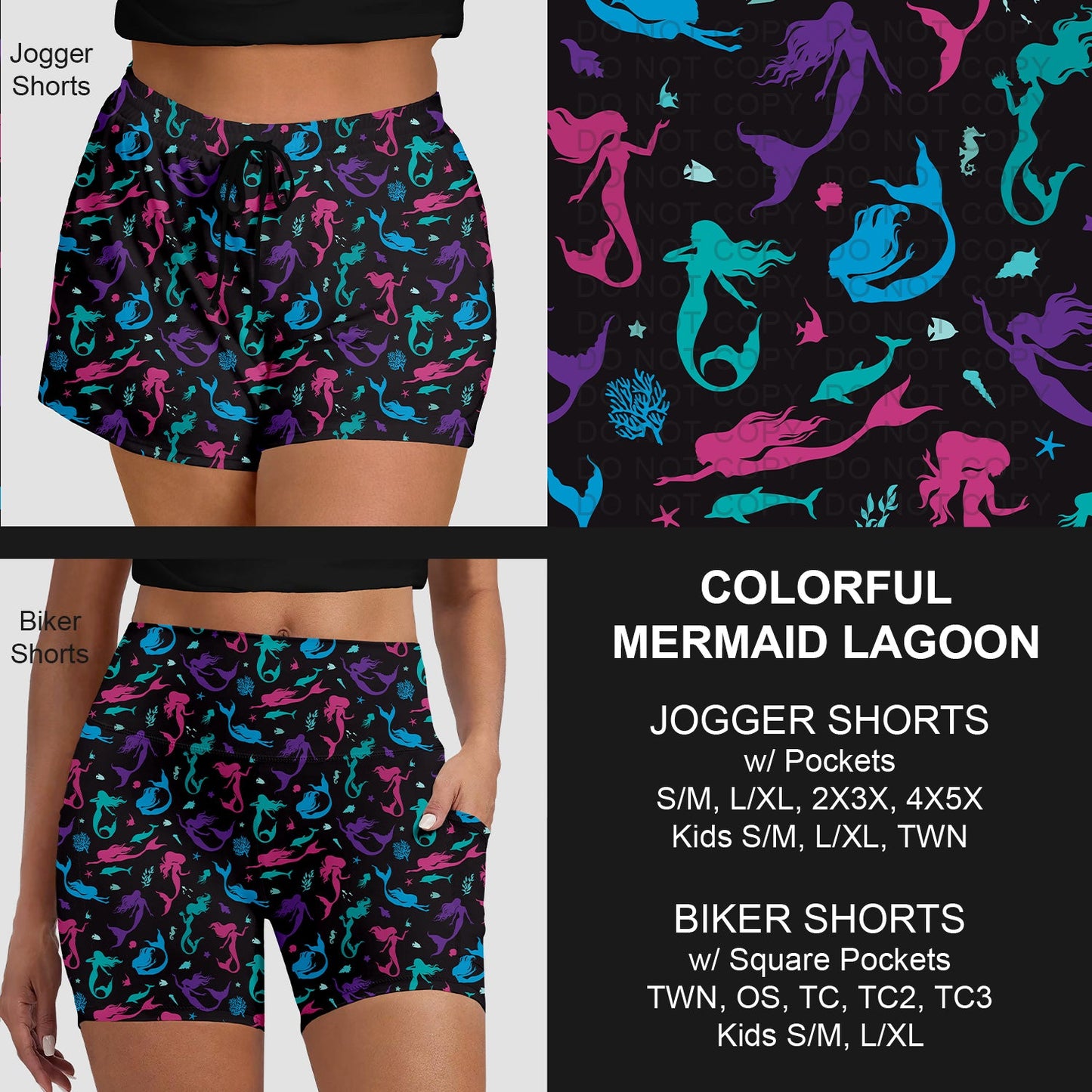 B281 - Preorder Colorful Mermaid Lagoon Jogger/Biker Shorts (Closes 3/25. ETA: early June)