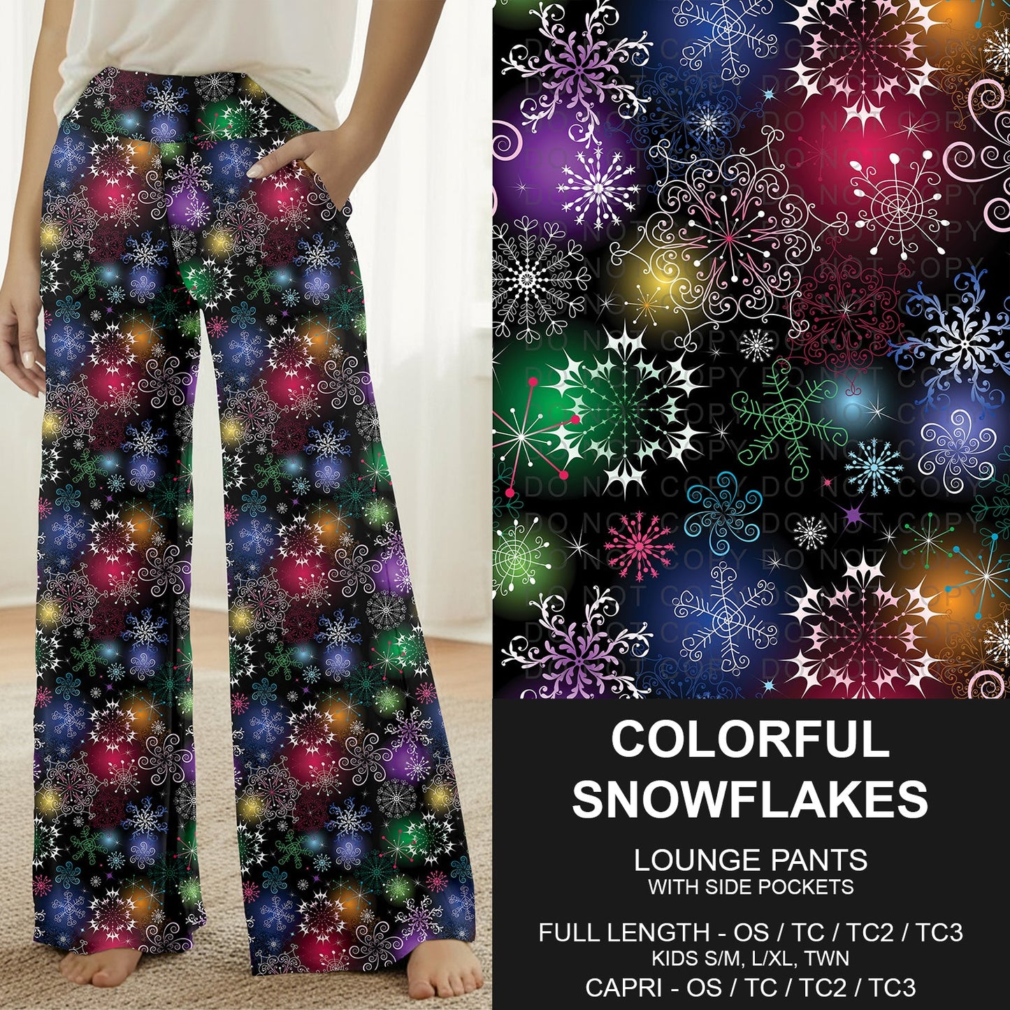 B311 - Preorder Colorful Snowflakes Lounge Pants (Closes 9/06. ETA: mid Nov.)