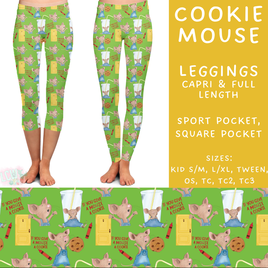 Ready To Ship - Cookie Mouse - Full Length Leggings Sport TC - Full Square TC - Capri Square OS & TC