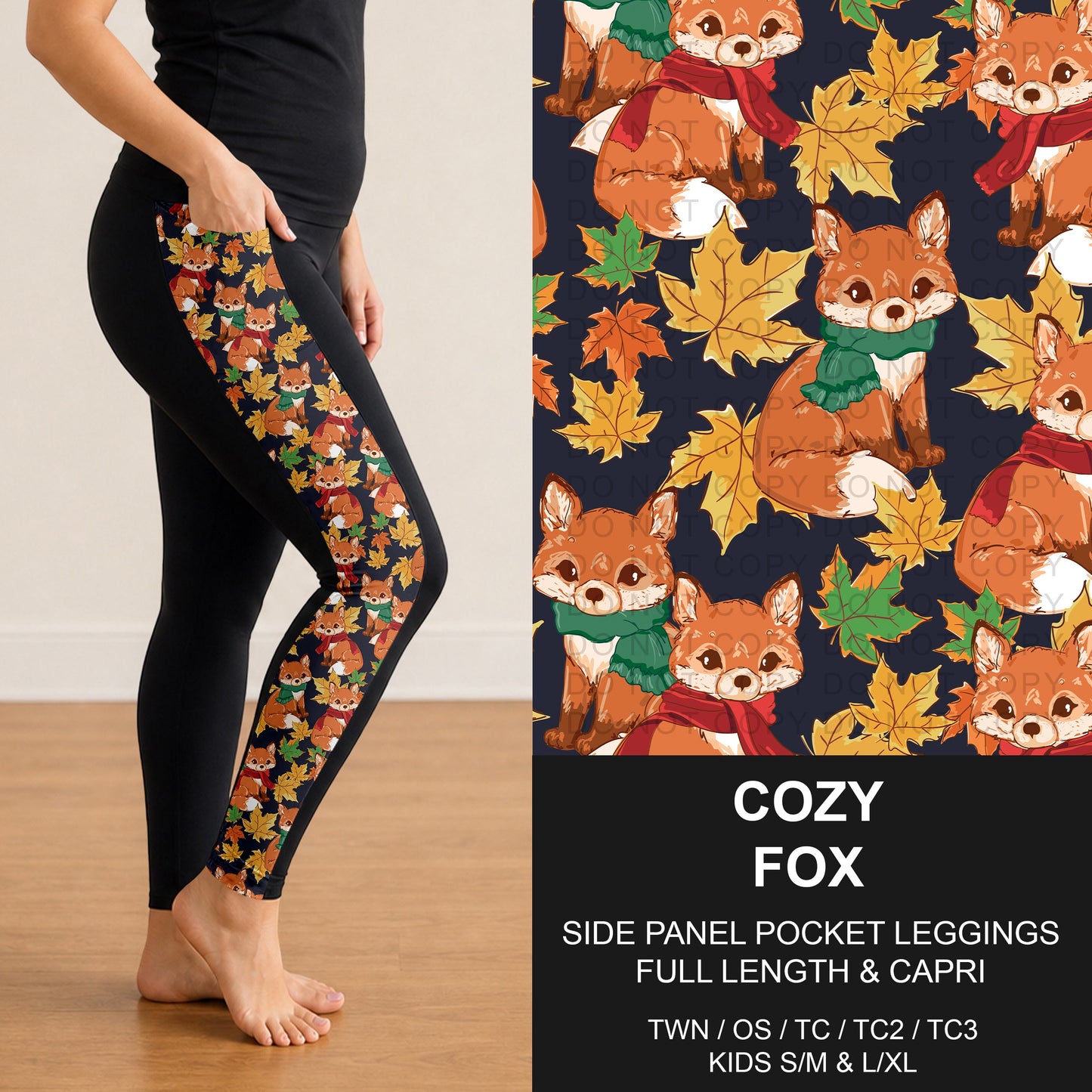 B308 - Preorder Cozy Fox Side Panel Pocket Leggings (Closes 8/16. ETA: late Oct.)