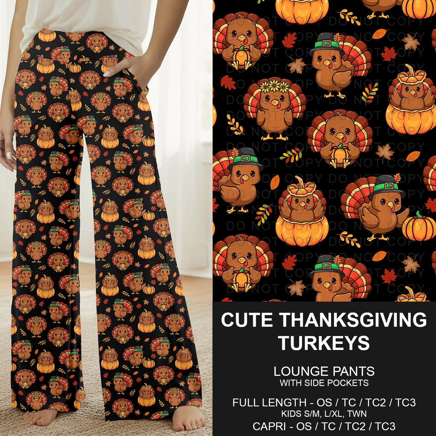 B308 - Preorder Cute Thanksgiving Turkeys Lounge Pants (Closes 8/16. ETA: late Oct.)
