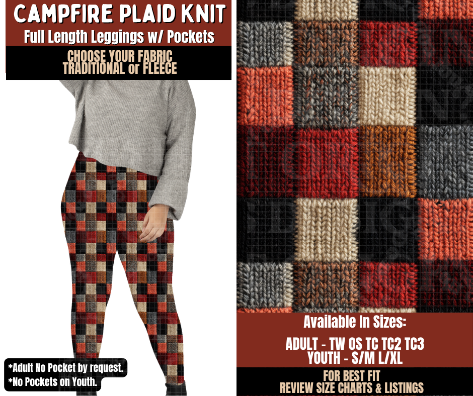 Preorder! Closes 9/21. ETA Dec. Campfire Plaid Knit Leggings Choose Fleece or Traditional