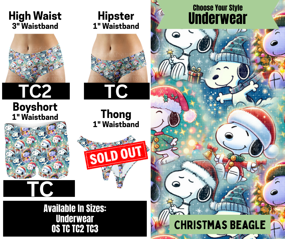 Christmas Beagle Hipster, High Waist, Boyshort Underwear
