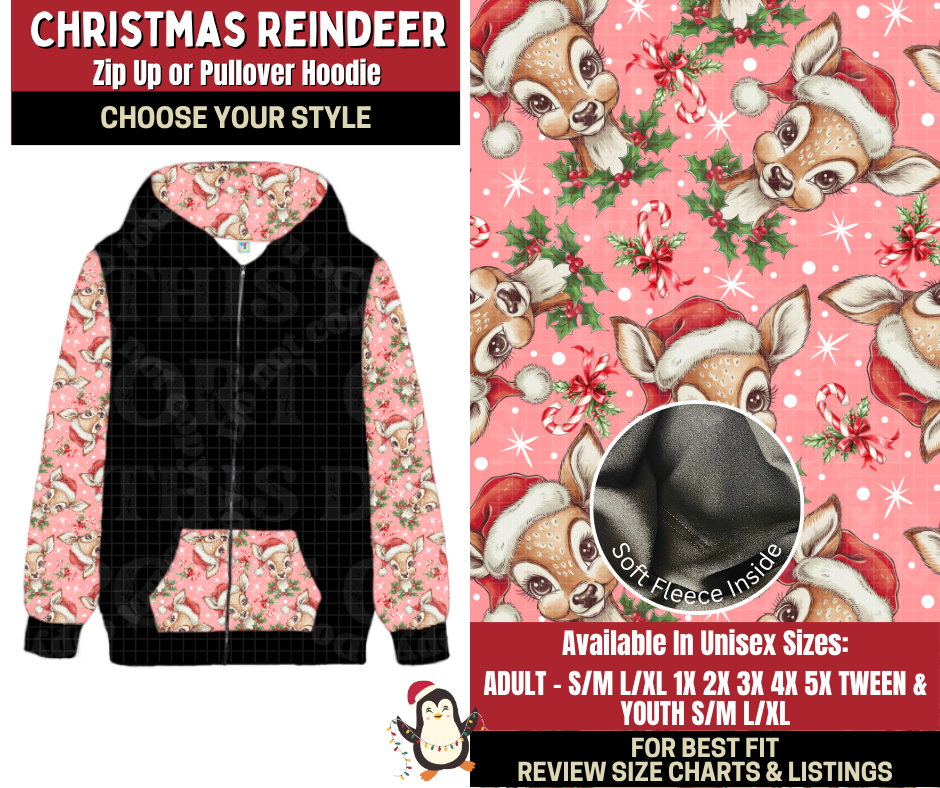 Preorder! Closes 9/4. ETA Dec. Christmas Reindeer Zip-Up or Pullover Hoodie