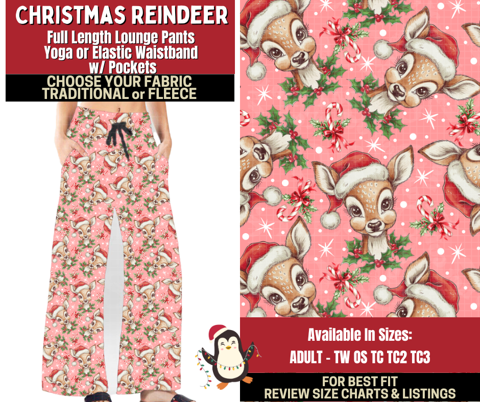 Preorder! Closes 9/4. ETA Dec. Christmas Reindeer Lounge Pants Choose Fleece or Traditional