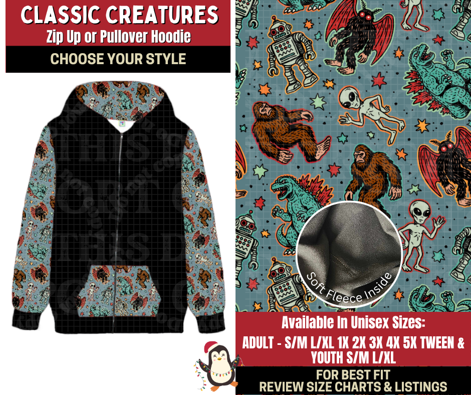 Preorder! Closes 9/4. ETA Dec. Classic Creatures Zip-Up or Pullover Hoodie
