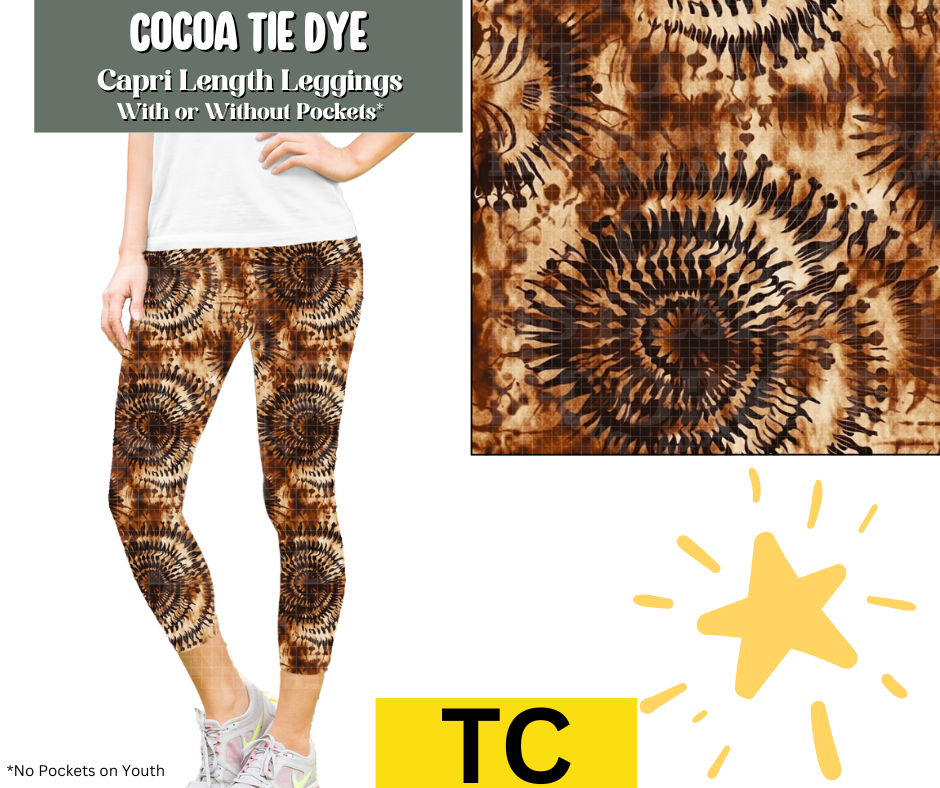 Cocoa Tie Dye Capri Length Leggings w/ Pockets