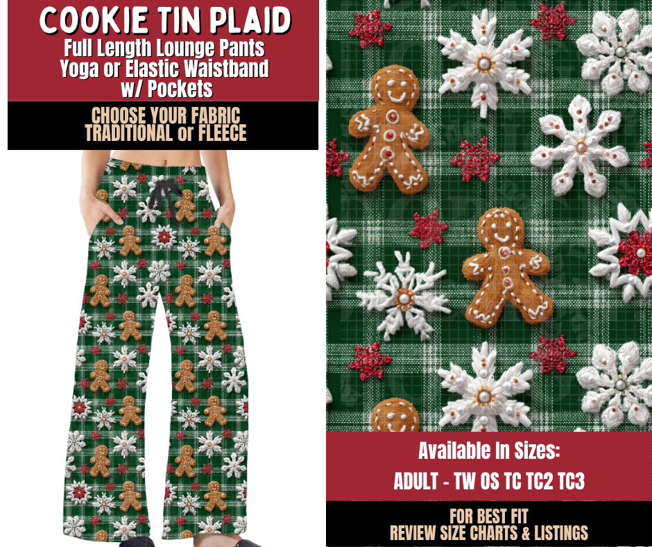 Preorder! Closes 9/7. ETA Dec. Cookie Tin Plaid Lounge Pants Choose Fleece or Traditional