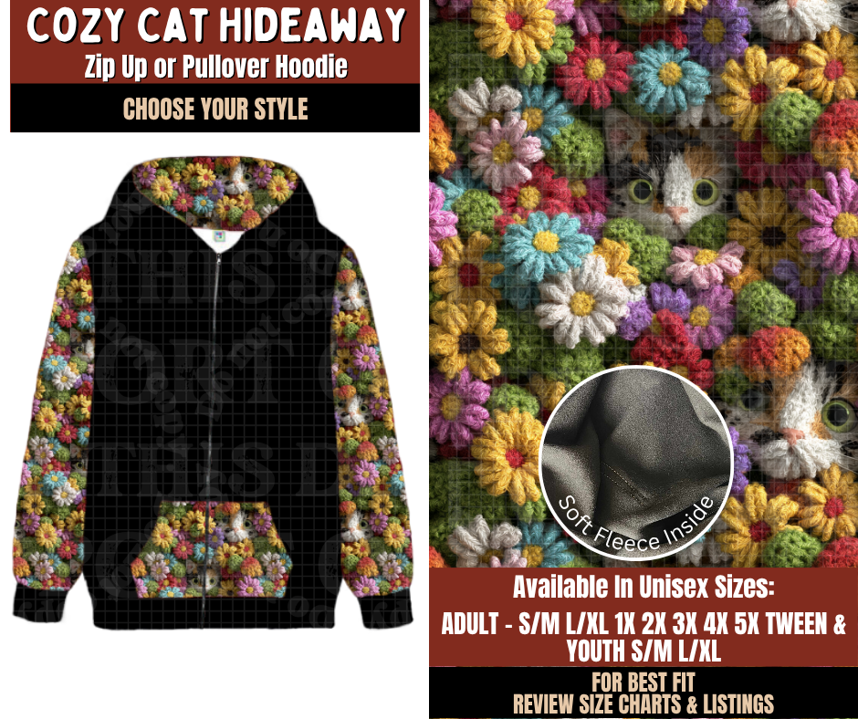 Preorder! Closes 9/21. ETA Dec. Cozy Cat Hideaway Knit Zip-Up or Pullover Hoodie